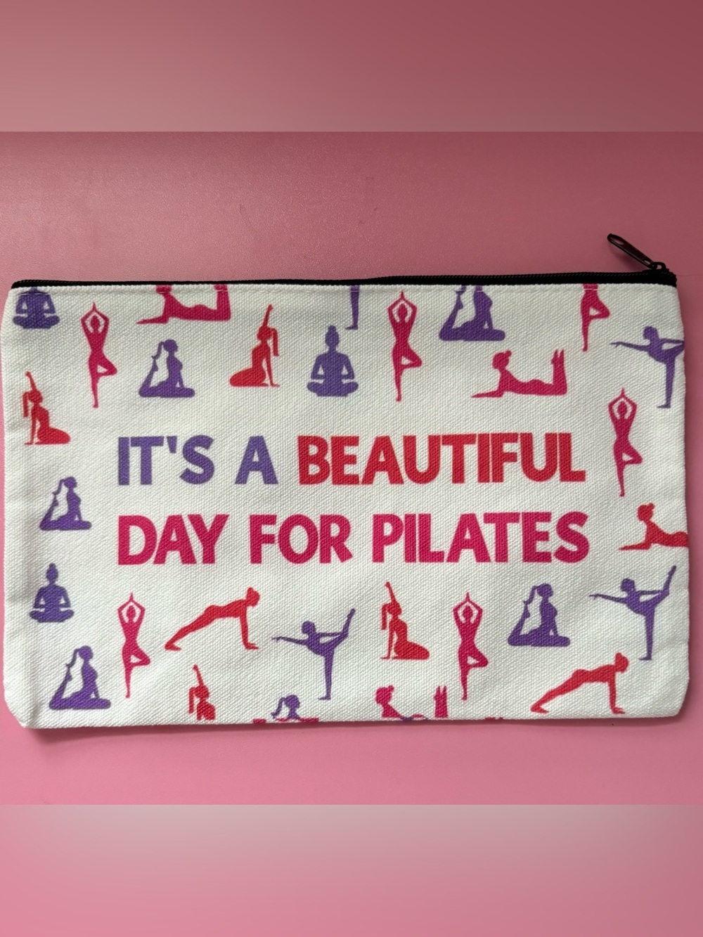 It's a Beautiful Day for Pilates Canvas Wristlet - Pink & Purple